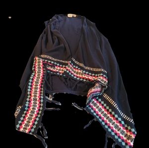 Roxy Girl Navy Blue Fringed Wrap XL